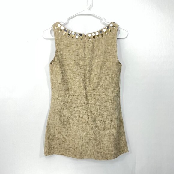 Tory Burch 100% Linen Size 2 Tan Embellished Sleeveless Blouse Top - Picture 2 of 6